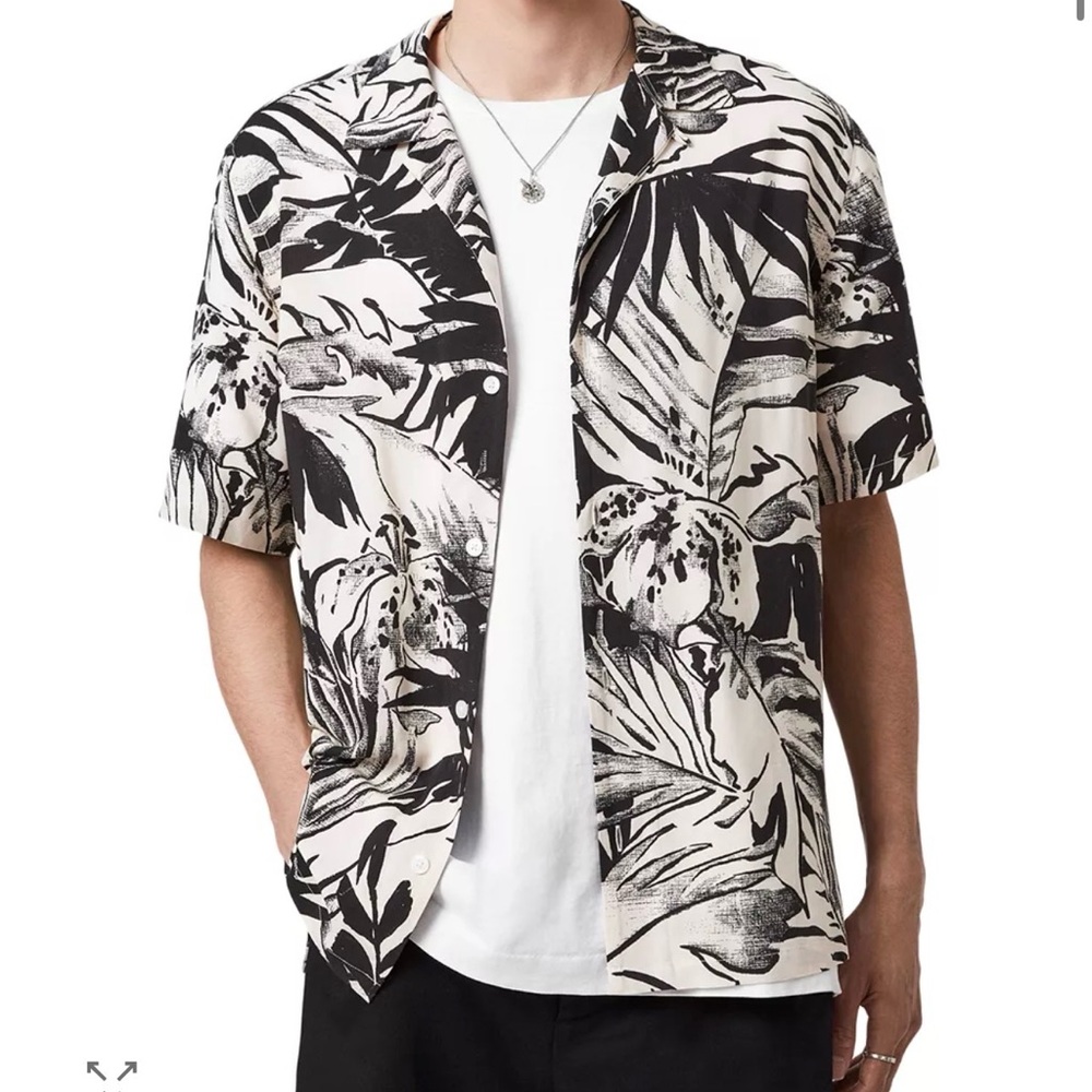 All Saints Kahuna Shirt Camp Collar Aloha Casual Button Down Shirt Men's XL